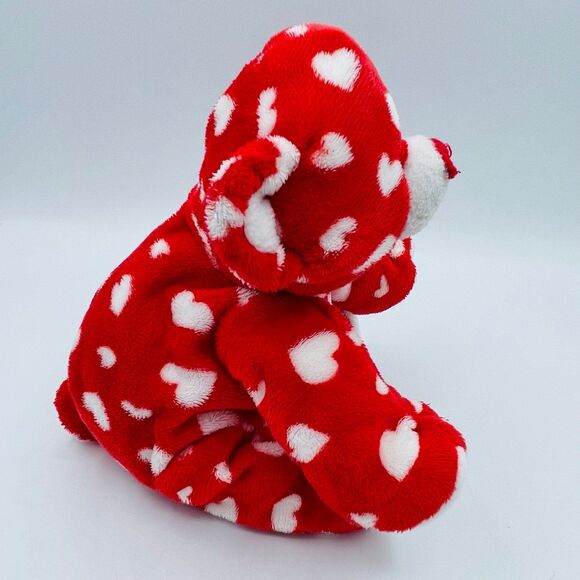 Ty Pluffies DREAMLY Red Teddy Bear White Hearts TySilk 2008 Stuffed Animal Plush - Picture 4 of 8